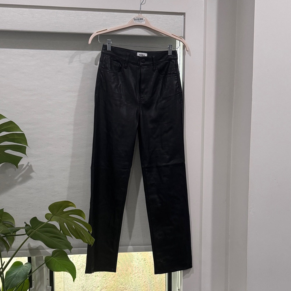 Elegant Black Straight Leg Women's Leather Pants